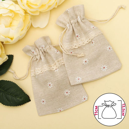 Цена за 50 шт. Мешочек подарочный Ромашка, лён, 10?13.5 см, цвет кремовый