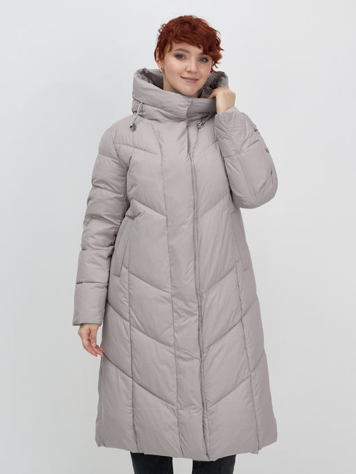 Пальто зимнее утепленное с капюшоном женское серого цвета 7628Sr - Mtforce фото 2