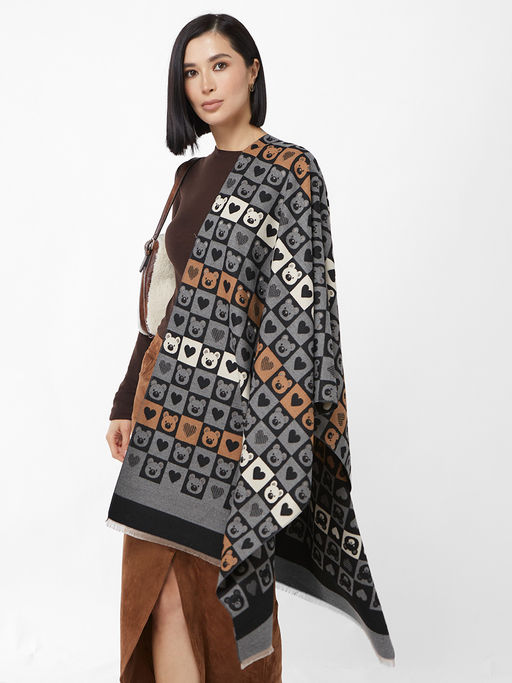 в составе ШЕРСТЬ и КАШЕМИР  Большой, мягкий, теплый двусторонний палантин с принтом. - Tantino фото 3