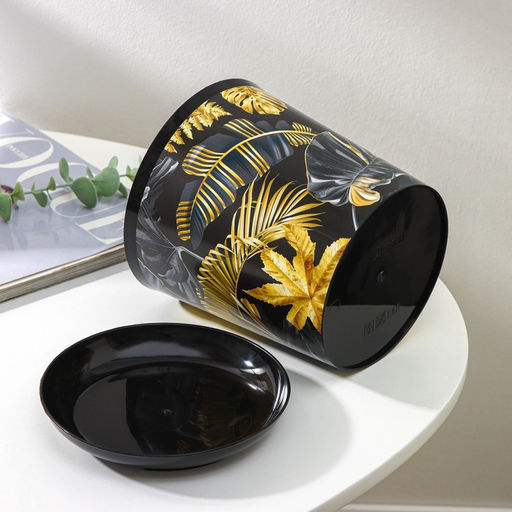 Горшок для цветов с поддоном Доляна «Голди.Тропики», 1,6 л, d=14 см, h=15,5 см, пластиковый, цвет чёрный