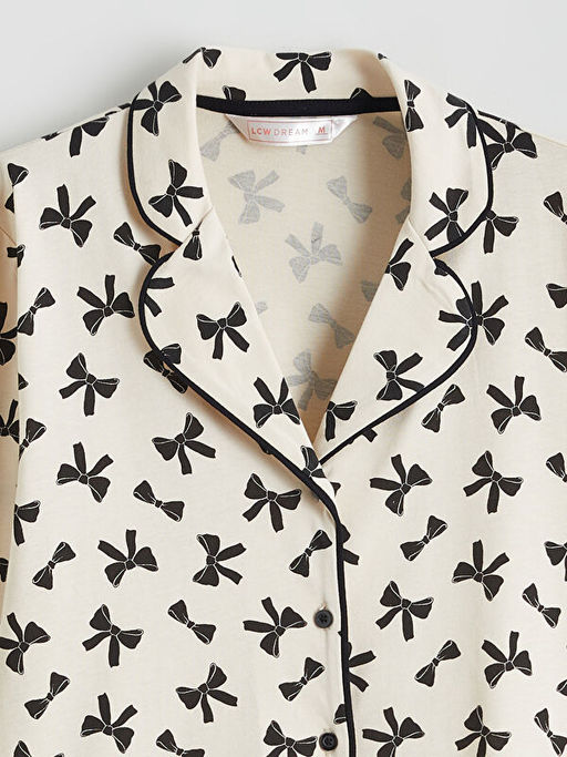 G?mlek Yaka Fiyonk Bask?l? Hamile Pijama Tak?m?