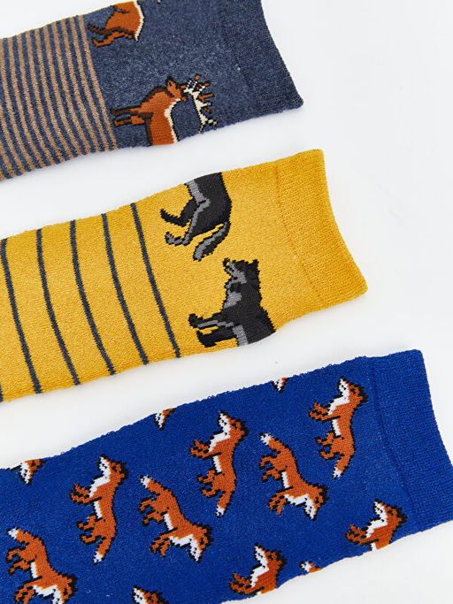 Bask?l? Erkek ?ocuk Havlu Soket ?orap 3l?