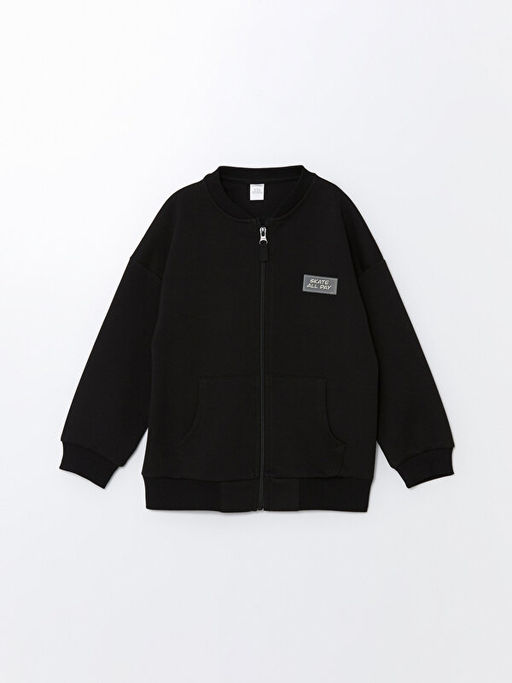 Bisiklet Yaka Uzun Kollu Bask?l? Erkek ?ocuk Fermuarl? Sweatshirt