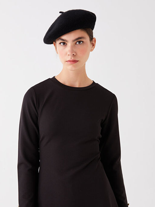 Bisiklet Yaka D?z Uzun Kollu Elbise