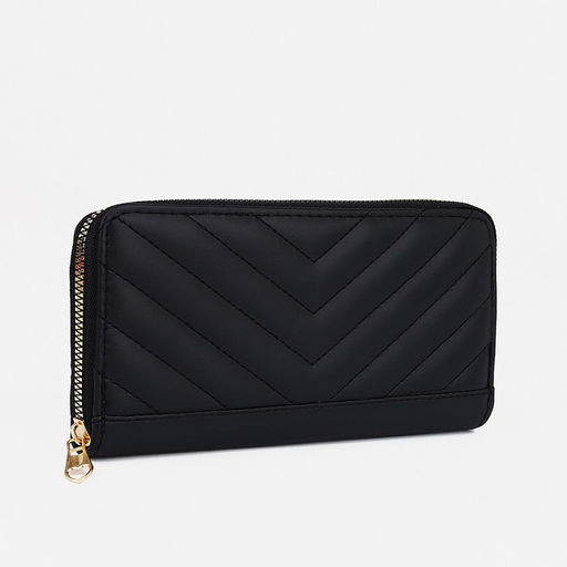 Цена за 2 шт. Кошелёк на молнии, большой, 4 отделения, с прострочкой, чёрный