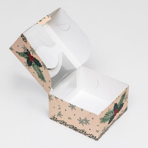 Коробка под бенто-торт с окном Новогодняя с шишками, 14 х 14 х 8 см - UPAK LAND фото 15