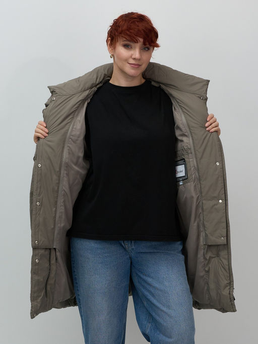 Пальто двубортная зимнее утепленное женское светло-коричневого цвета 7732SK - Visdeer фото 9