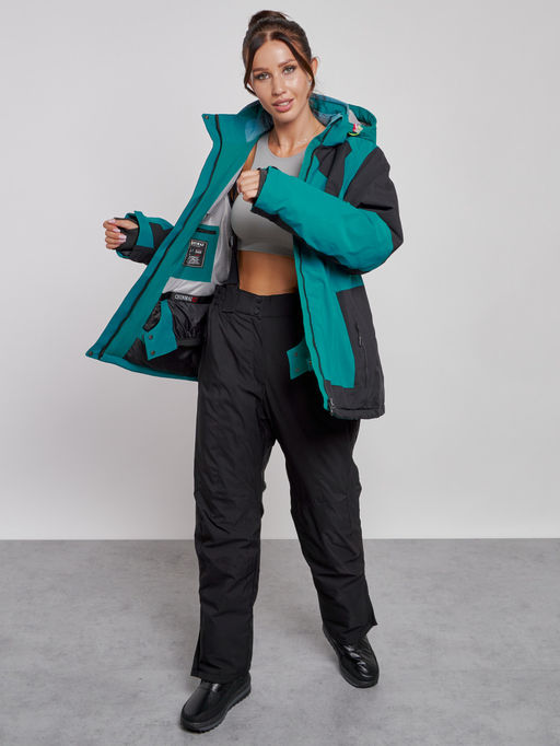 Горнолыжный костюм женский большого размера зимний темно-зеленого цвета 02366TZ - Chunmai фото 9