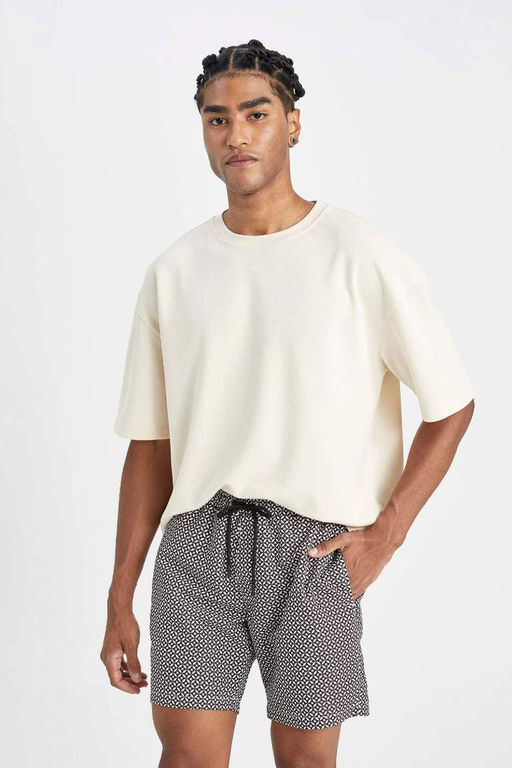 Короткие шорты для плавания стандартного кроя с сетчатой подкладкой и рисунком - Defacto фото 3