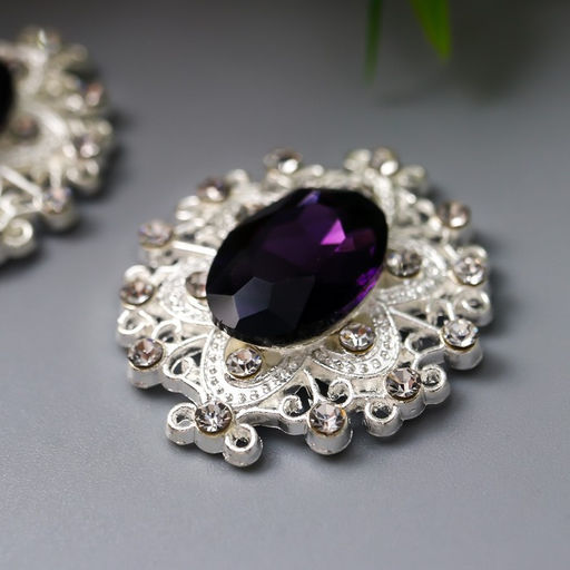 Декор для творчества металл «Медальон узорный», тёмно-фиолетовый кристалл, набор 2 шт., 2.6×2.4 см