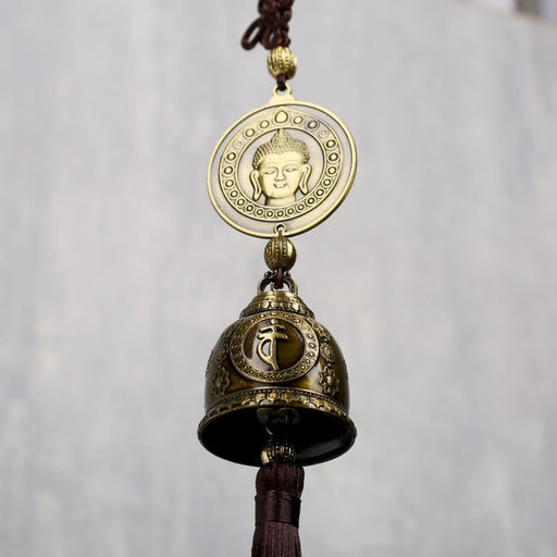 Колокольчик подвесной металл «Монета с буддой», 1 колокол, d=4.8 см, 39×5.3×4.8 см