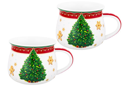 Набор 2 кружек 250 мл 11*8,5*7 см Новогодняя елка, красный узор, бочонок NEW BONE CHINA - Elan gallery фото 6