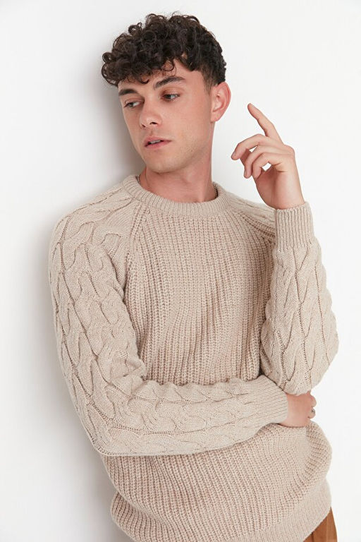 Ta_ Casual Unisex Regular Fit Y_nl_ Bisiklet Yaka Sa_ _rg_ Detayl_ Triko Kazak TMNAW22KZ2059