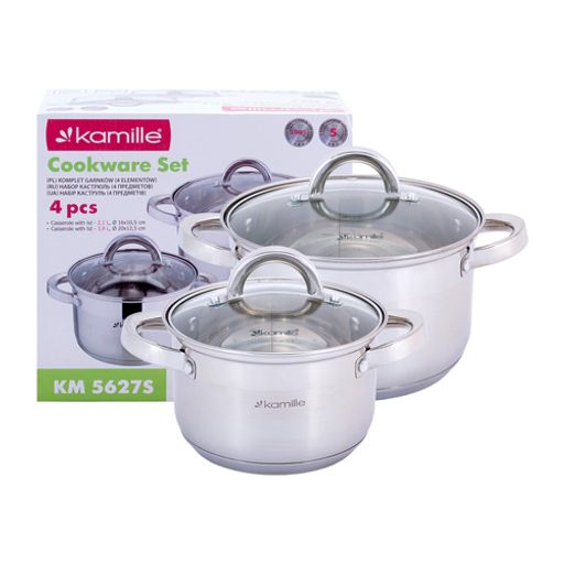 Набор кастрюль 4 предмета (2.1л, 3.9л; полые ручки) из нержавеющей стали (5627S) - Kamille фото 2
