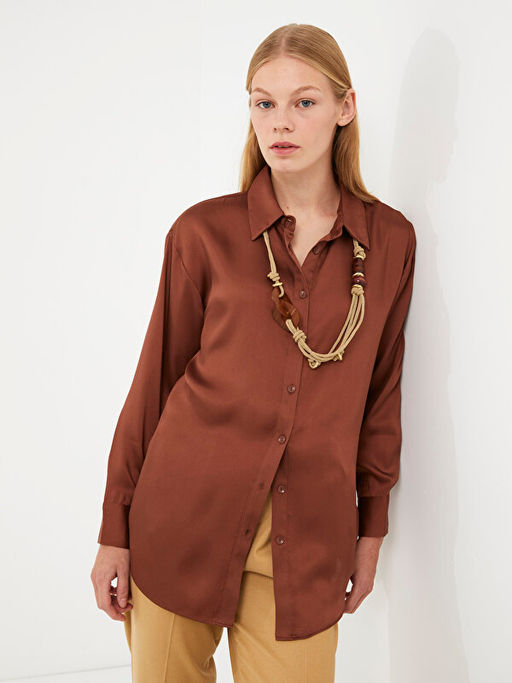 ?nden D??me Kapamal? D?z Uzun Kollu Saten Kad?n G?mlek