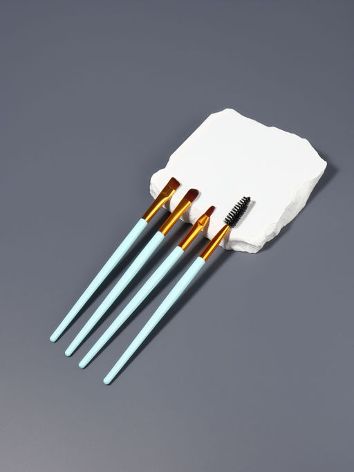 Цена за 4 шт. Набор кистей для макияжа COLOR POWER, 4 шт., бирюзовый, золотистый