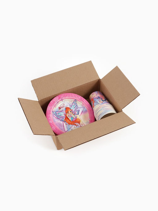 Посуда одноразовая бумажная на 10 персон: стаканы, тарелки, скатерть, ВИНКС