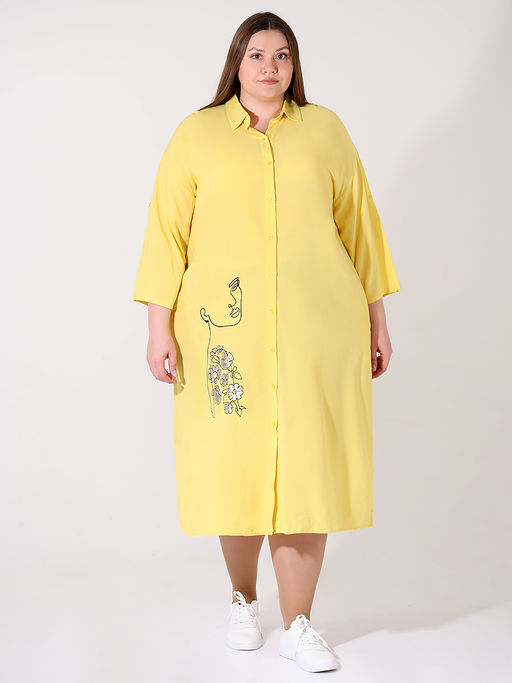 Платье-рубашка горчичного цвета летнее повседневное - Almond фото 5