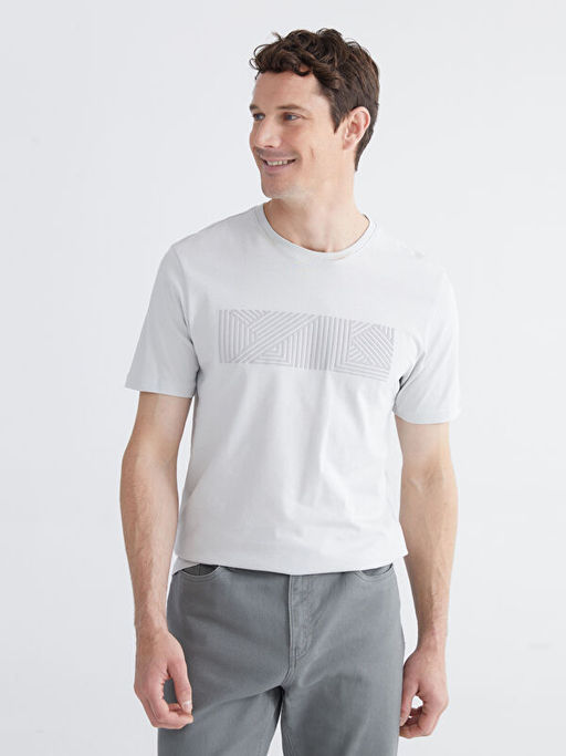 Bisiklet Yaka Bask?l? Penye Erkek Ti??rt