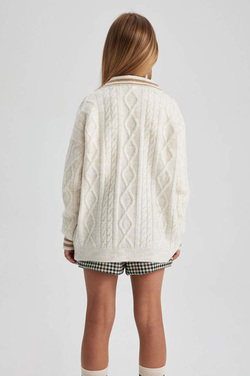 Трикотажный кардиган для школы и колледжа для девочек с v-образным вырезом - Defacto фото 8