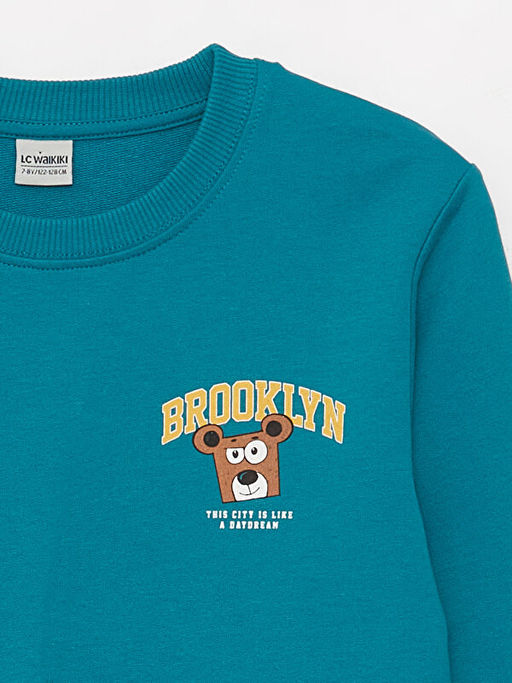 Bisiklet Yaka Bask?l? Uzun Kollu Erkek ?ocuk Sweatshirt - Waikiki фото 2