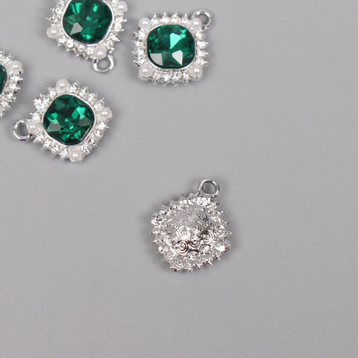 Цена за 5 шт. Декор для творчества металл, стразы «Медальон», серебро, 1.8×1.6×0.5 см