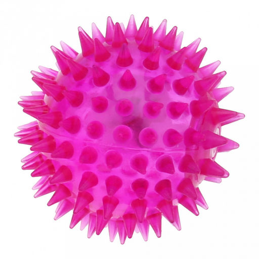 Пэт тойс (Pet toys) Игрушка для собаки Мяч с шипами д6,5см h6,5см, ПВХ, с пищалкой, светящаяся, на картоне, прозрачная, цвета в ассортименте: розовый, синий, желтый, сиреневый (Китай)  фото 3