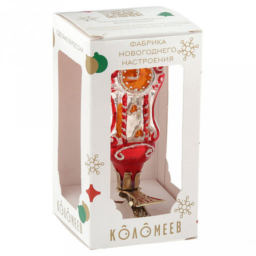 Елочная игрушка фигурка стеклянная Часы, на прищепке, красный, ручная художественная роспись, подарочная упаковка (Россия) - Домашняя мода фото 5
