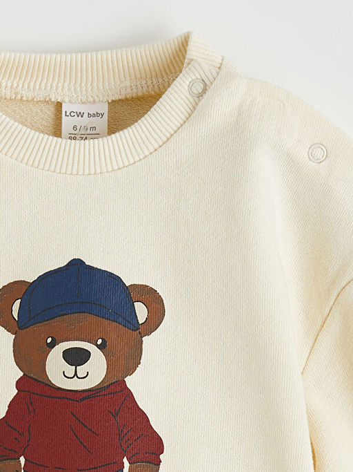 Bisiklet Yaka Bask?l? Erkek Bebek Sweatshirt