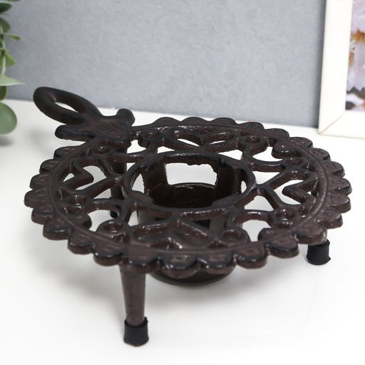 Подставка для подогрева на греющей свече на 1 свечу чугун «Сердечки», с ручкой, подсвечник на 1 свечу, чугун, 4×14.5×21.5 см