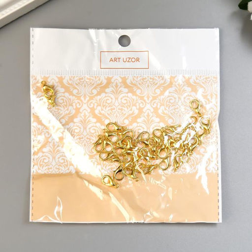 Цена за 40 шт. Основа для брелока карабин металл золото 1,2х0,6 см - Арт узор фото 3