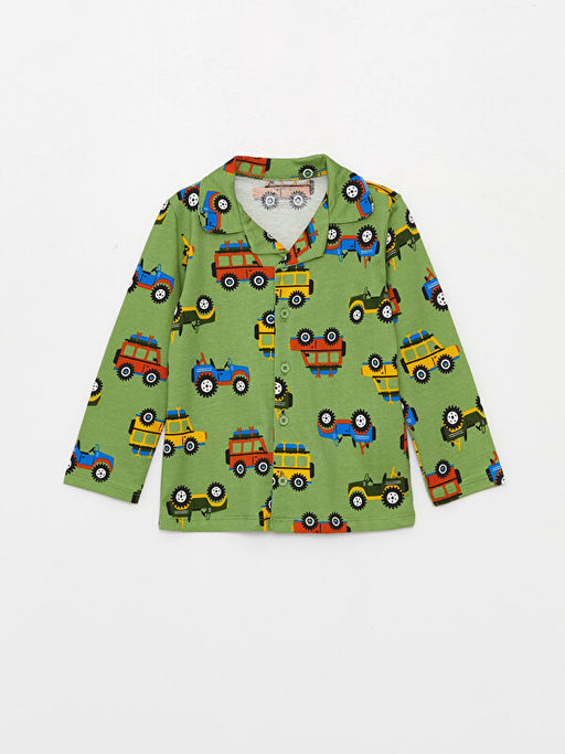 Polo Yaka Uzun Kollu Bask?l? Erkek Bebek Pijama Tak?m