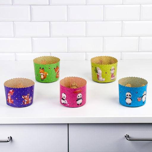 Цена за 20 шт. Форма бумажная для кекса, маффинов и кулича "Зверята" 110х85мм (фасовка 20 шт)