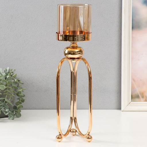 Подсвечник металл «Тициния», золото, d=4.5 см, 11×11×40 см