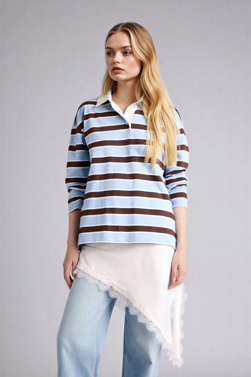 %100 Pamuk Loose F_t Polo Yaka Sweatshirt - Defacto фото 9