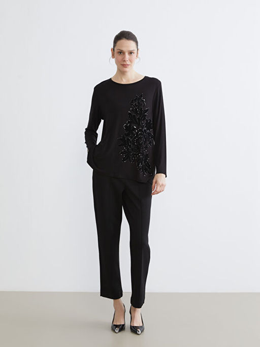 Bisiklet Yaka ?i?ekli Kad?n Ti??rt