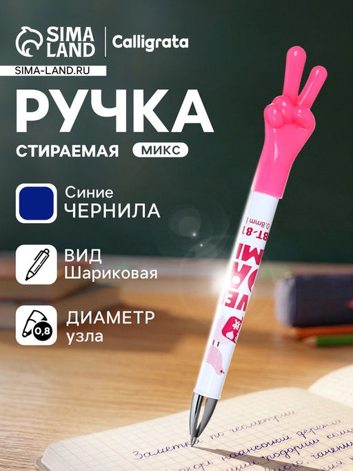 Стираемая ручка «Жест», шариковая, синий стержень, узел 0.8 мм, МИКС