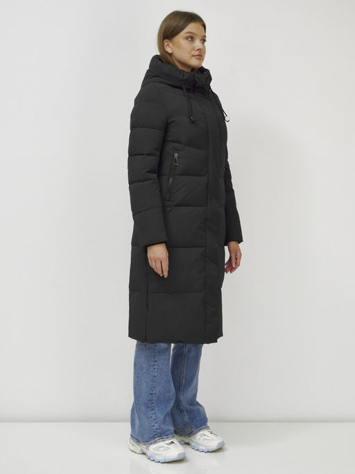 Пальто утепленное стеганное зимнее с капюшоном женское черного цвета 9636_1Ch - Mtforce фото 4