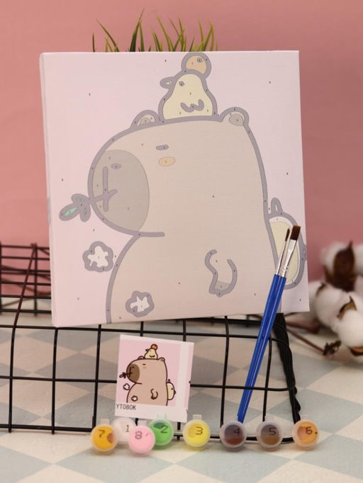 Картина по номерам на подрамнике Draw Me! Capybara and ducks, (20*20 см)