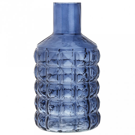 Ваза для цветов стеклянная "Альхес" 1,25л, д11,8см, h22,5см, форма "бутылка", малая, текстурная, "Скандик", черника (Россия)