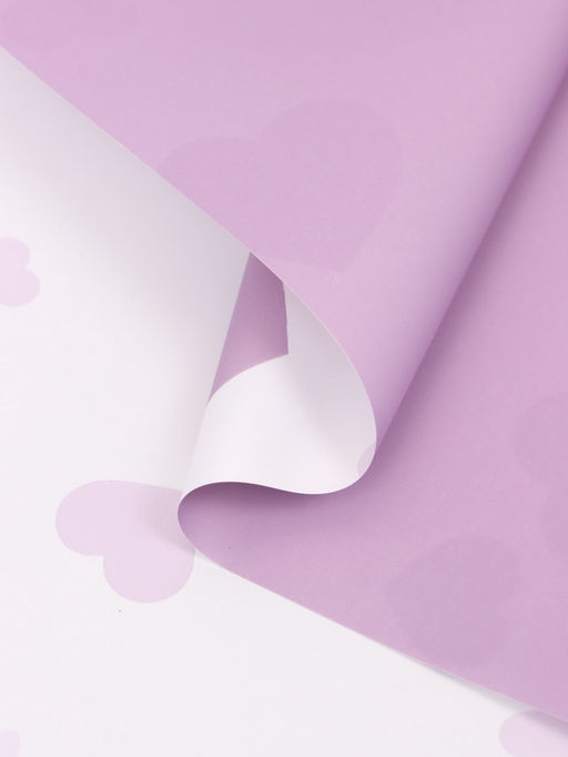 Цена за 20 шт. Пленка для цветов, «Сердца на белом», сиреневый, 57×57 см