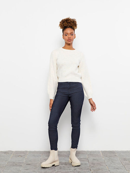 Bisiklet Yaka Pul Bask?l? Uzun Kollu Kad?n Triko Kazak - Waikiki фото 3