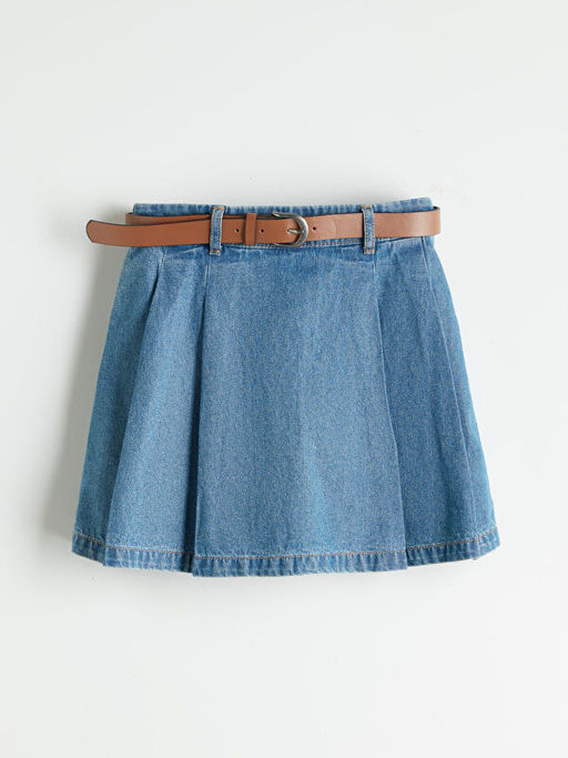 Beli Lastikli Pileli K?z ?ocuk Jean ?ort Etek