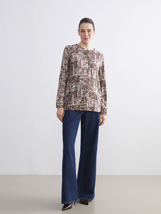 Ba?lamal? Yaka Desenli Bluz