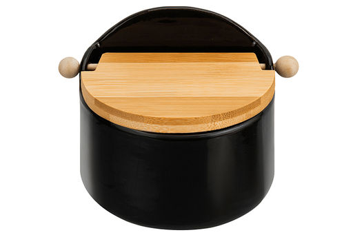 Банка для сыпучих продуктов 500 мл 15*10*11,1 см Черная + откидная бамбук.крышка, керамика - Elan gallery фото 14