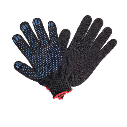 Цена за 10 шт. Перчатки садовые, хб, вязка 7 класс, 3 нити, размер 9, с ПВХ точками, чёрные