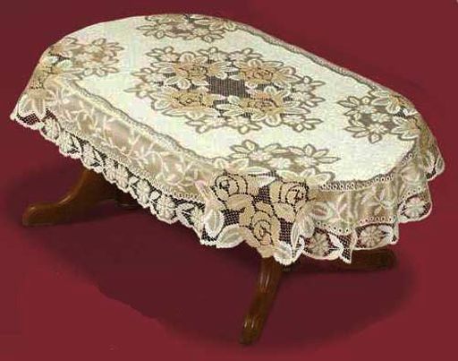 Скатерть арт. 54111/150/3, РОЗЫ, овальная, размеры 150 см х 300 см, цвет кремово-золотистый