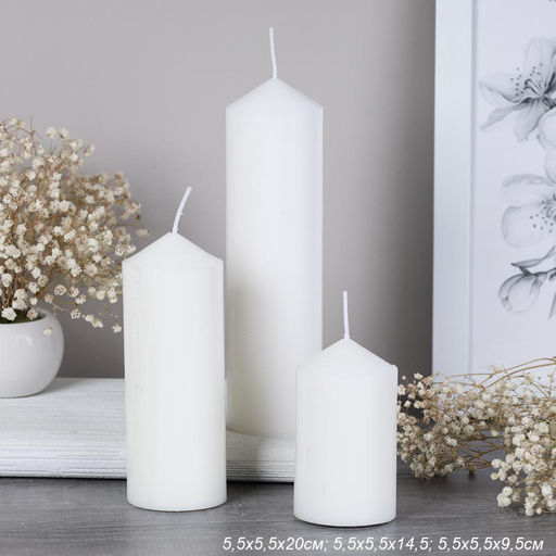 Свеча столбик белая 3 штуки набор / SN3-3 /уп 15/d-5,5 см h-10/15/20 - ГалеонТрейд фото 4