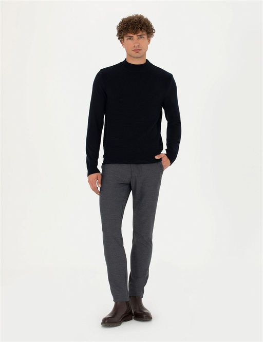 Lacivert Slim Fit Yar_m Bal_k__ Yaka Triko Kazak - Pierre cardin фото 4