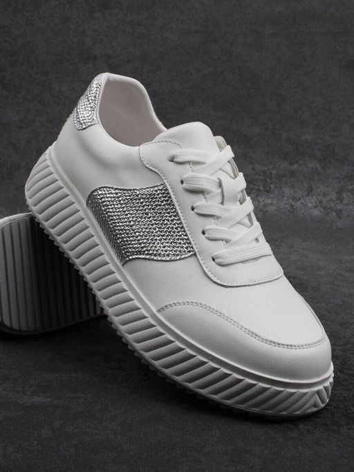 03-A1018-9 WHITE/SILVER Кроссовки женские (натуральная кожа)